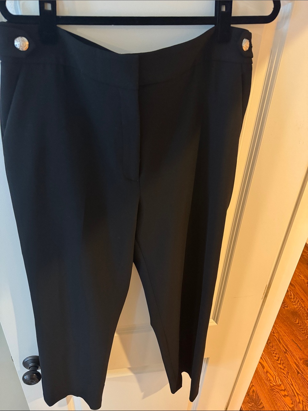 Veronica Beard Black Wide-Leg Pants with Button Detail